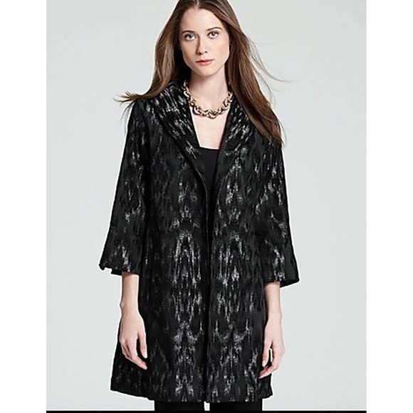 Eileen Fisher Jackets & Blazers - Eileen Fisher PP Petite Black Silver Ikat Jacquard Kimono Jacket 3/4 Sleeve